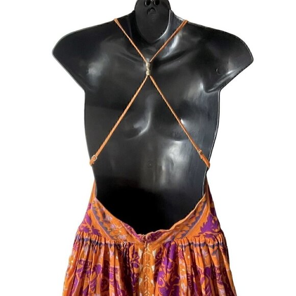 Ecoté Urban Outfitters Halter Top Mini Dress Open Back Magenta Orange Women’s 6 - Picture 7 of 16